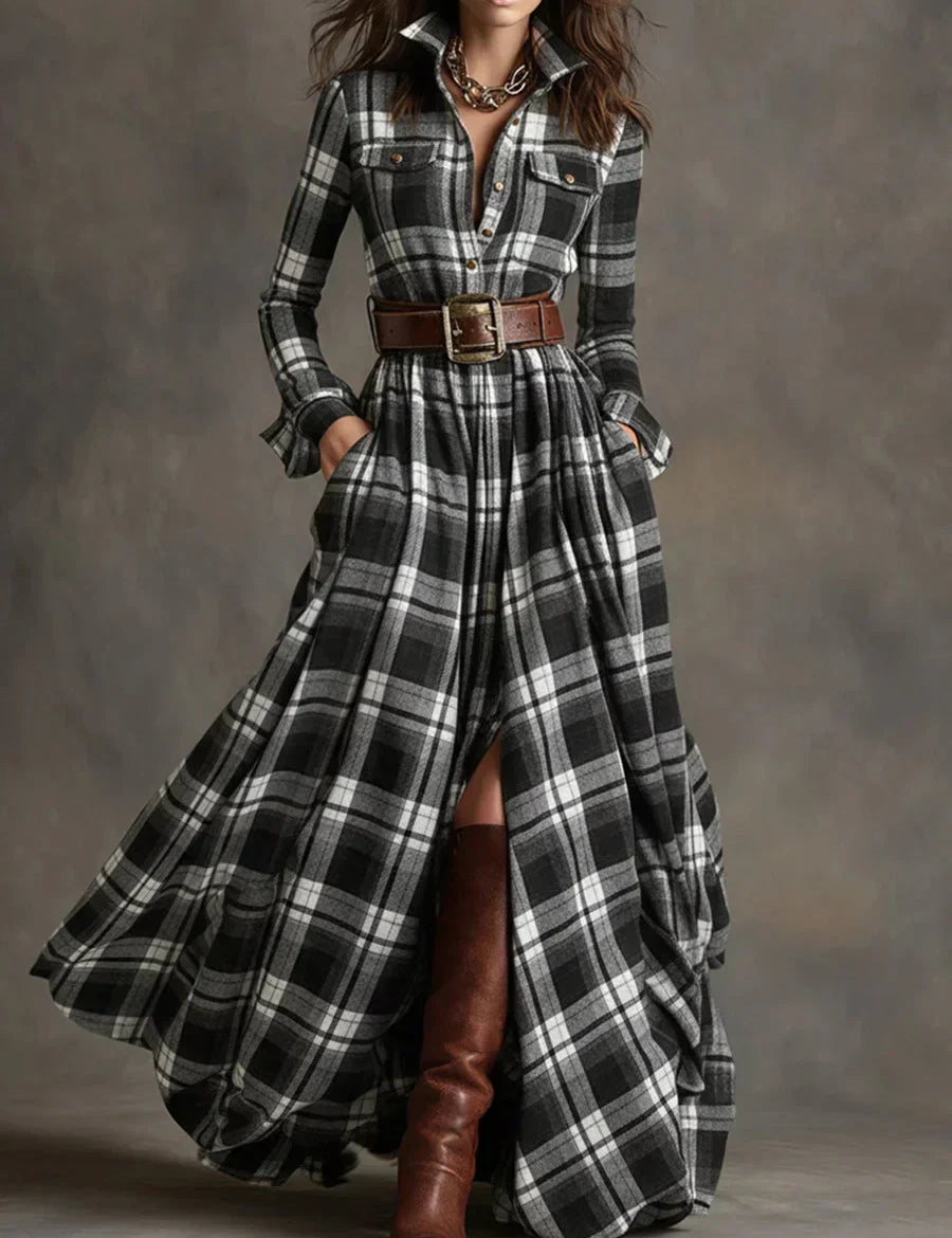 Saar – Retro ruuduline maxi kleit