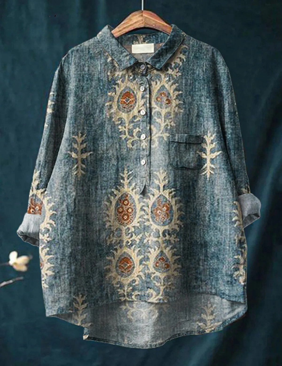 Diana - Vintage Etniline Casual Särk Lillemustriga