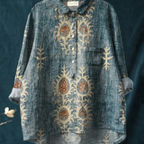 Diana - Vintage Etniline Casual Särk Lillemustriga