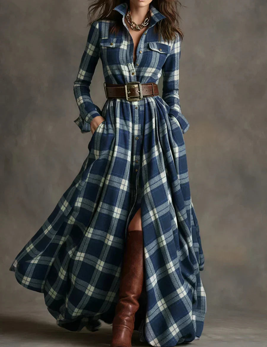 Saar – Retro ruuduline maxi kleit