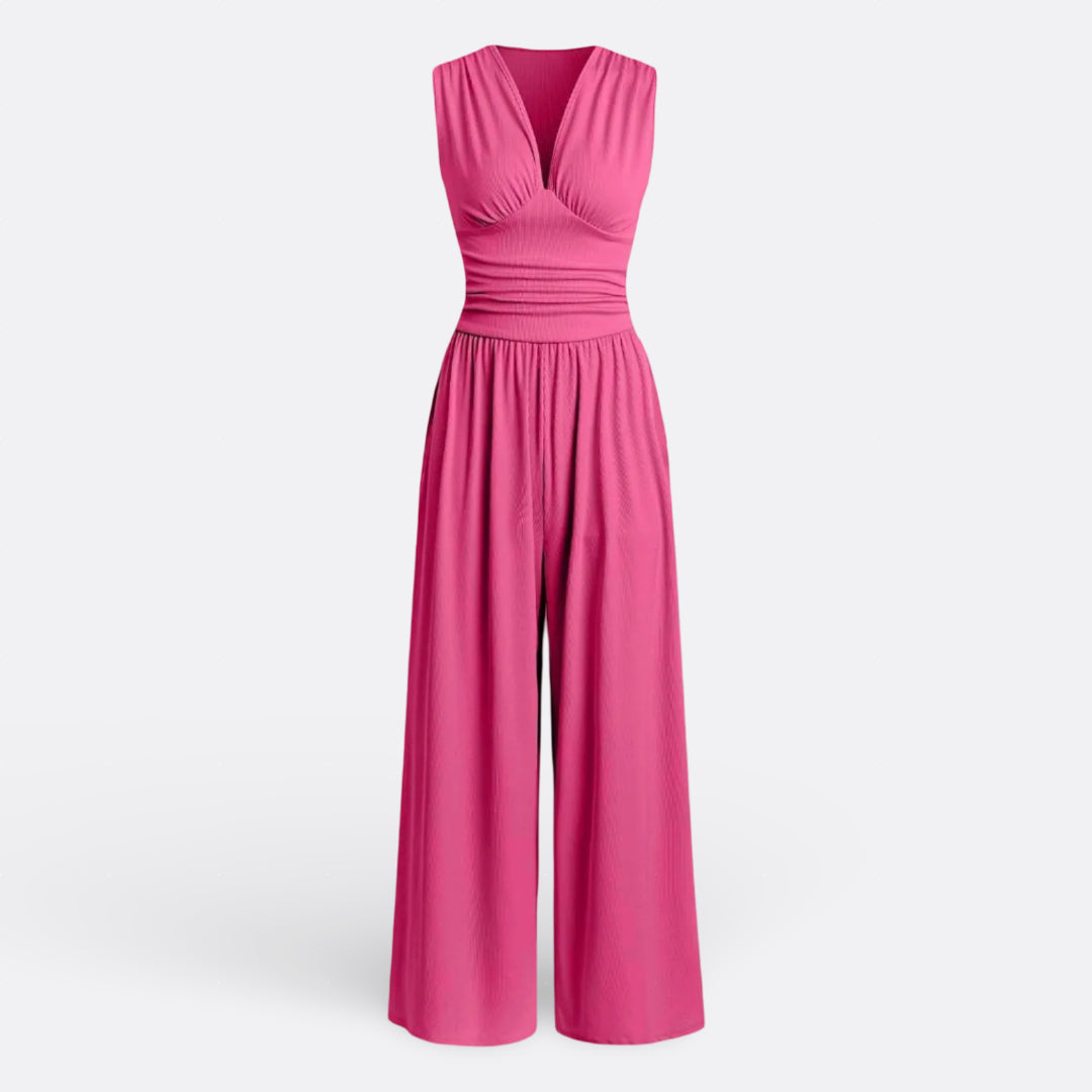 Leena - Elegantne Lühikeste Varrukatega Lai Jumpsuit