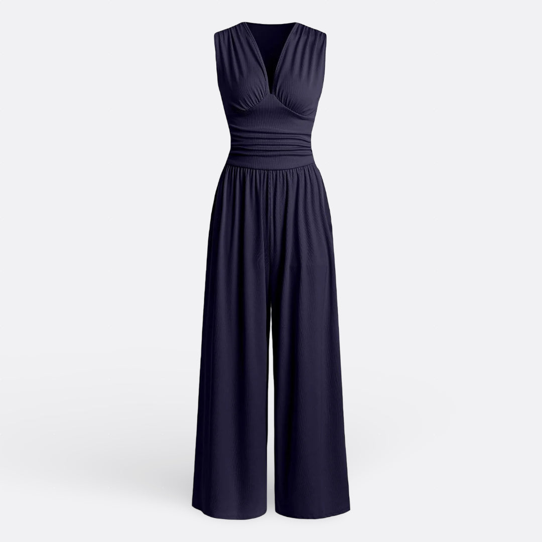 Leena - Elegantne Lühikeste Varrukatega Lai Jumpsuit