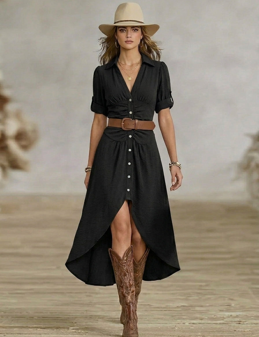 Sänziana – Maxi Western-Boho Kleid Vöö ja Eesnööbidega