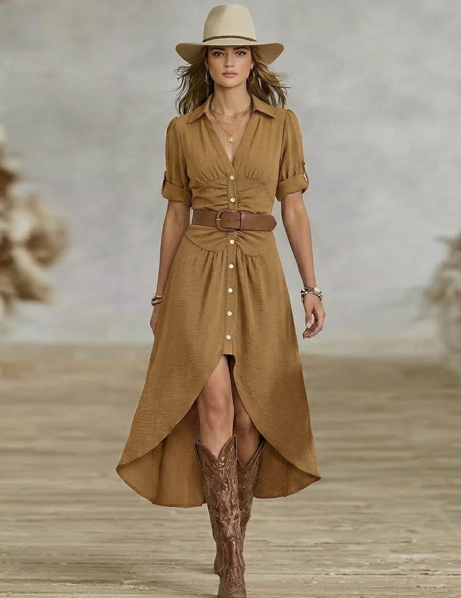 Sänziana – Maxi Western-Boho Kleid Vöö ja Eesnööbidega