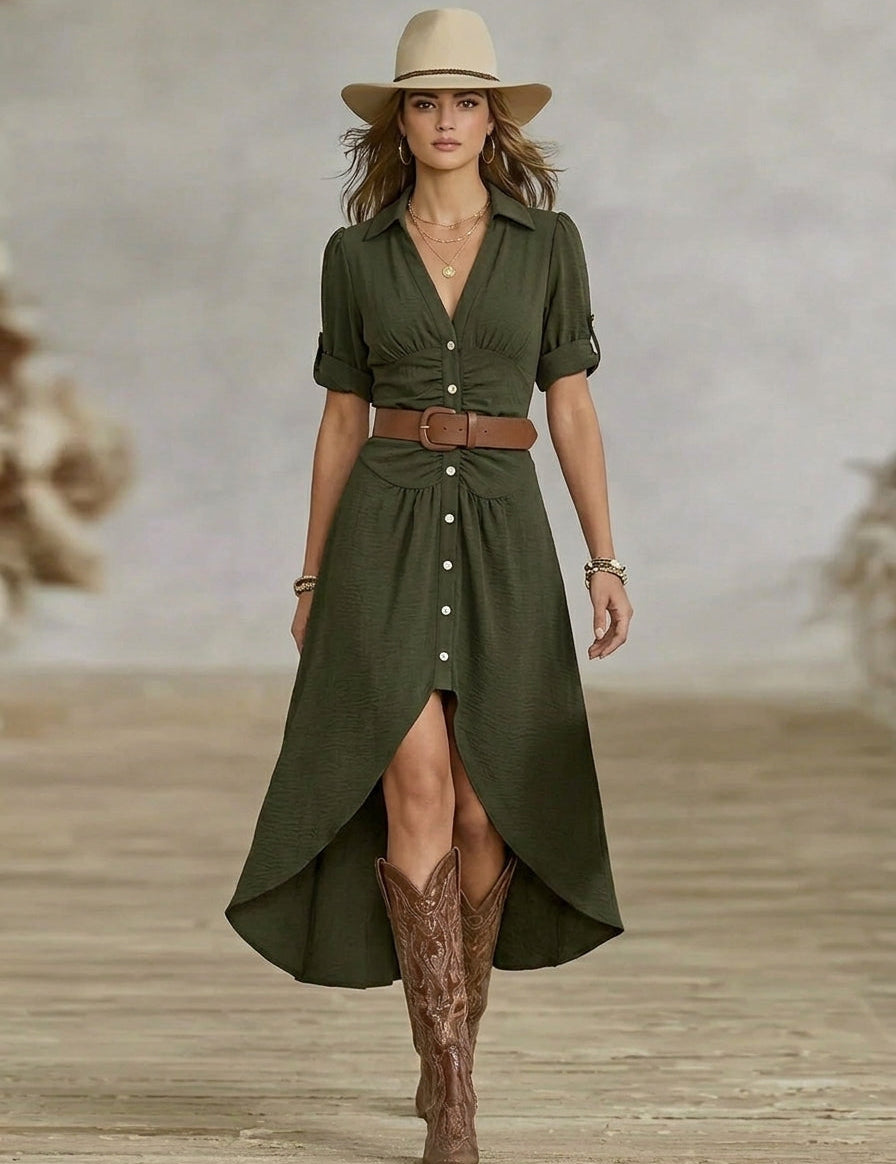 Sänziana – Maxi Western-Boho Kleid Vöö ja Eesnööbidega