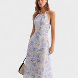Klariis - Sinine Lilleline Midi Kleid