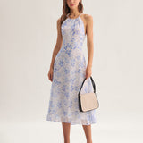 Klariis - Sinine Lilleline Midi Kleid